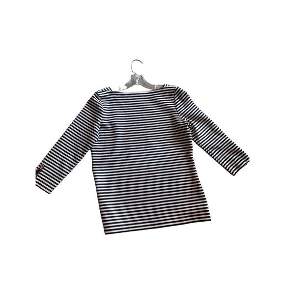 TALBOTS Stretch Cotton Womens Small Striped Boat Neck 3/4 Sleeve Black White - Picture 2 of 12
